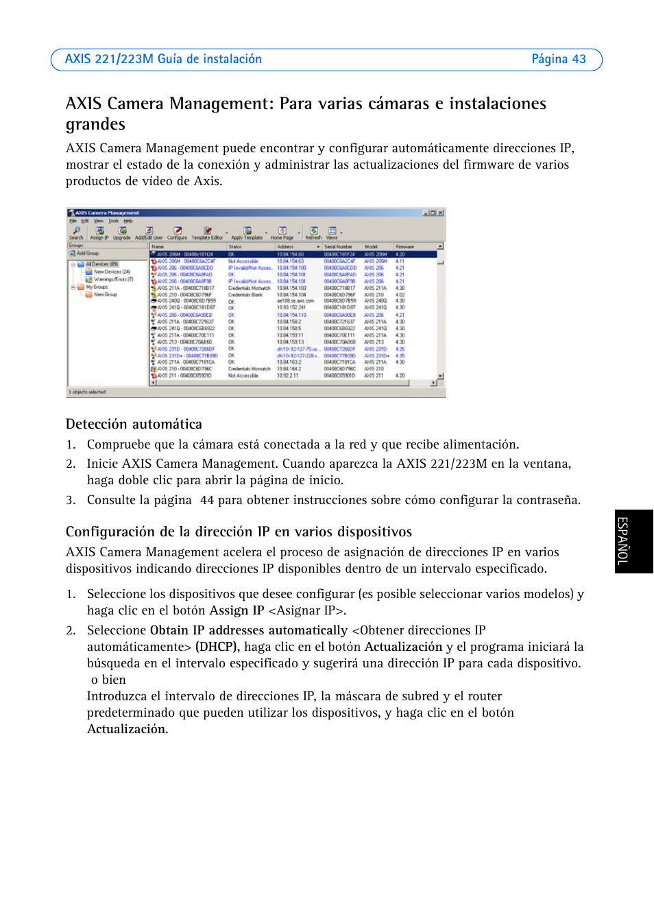 Detección automática | Axis Communications 223M User Manual | Page 43 / 61