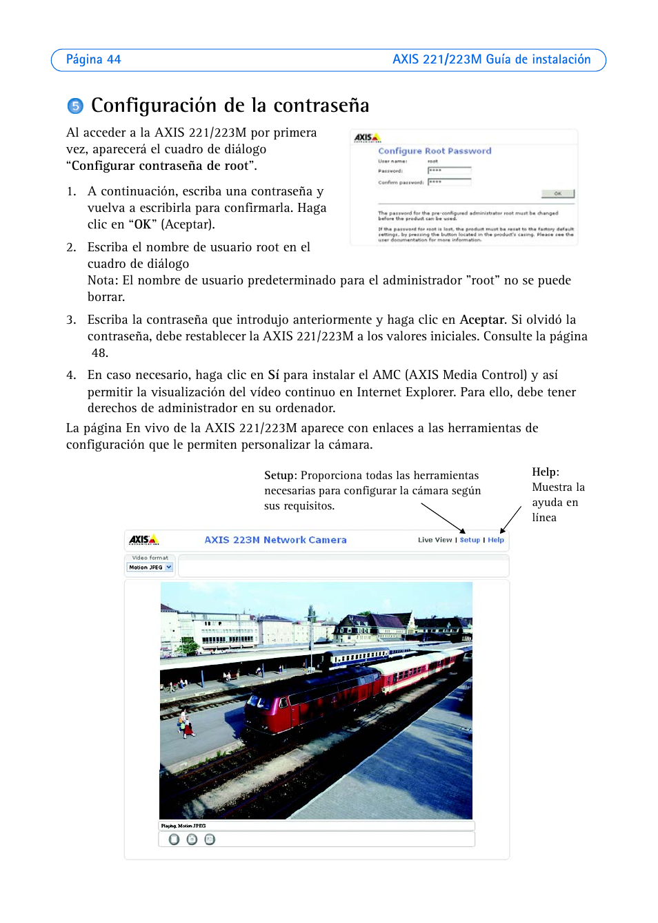 Configuración de la contraseña | Axis Communications 223M User Manual | Page 44 / 61