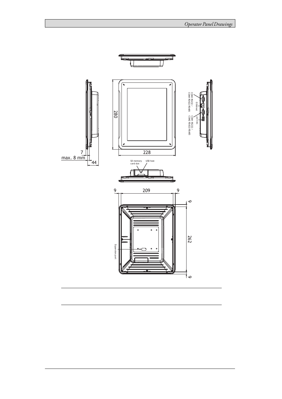 3 ix t10a outline, Ix t10a outline, Operator panel drawings | Beijer Electronics iX T10A EN User Manual | Page 19 / 28