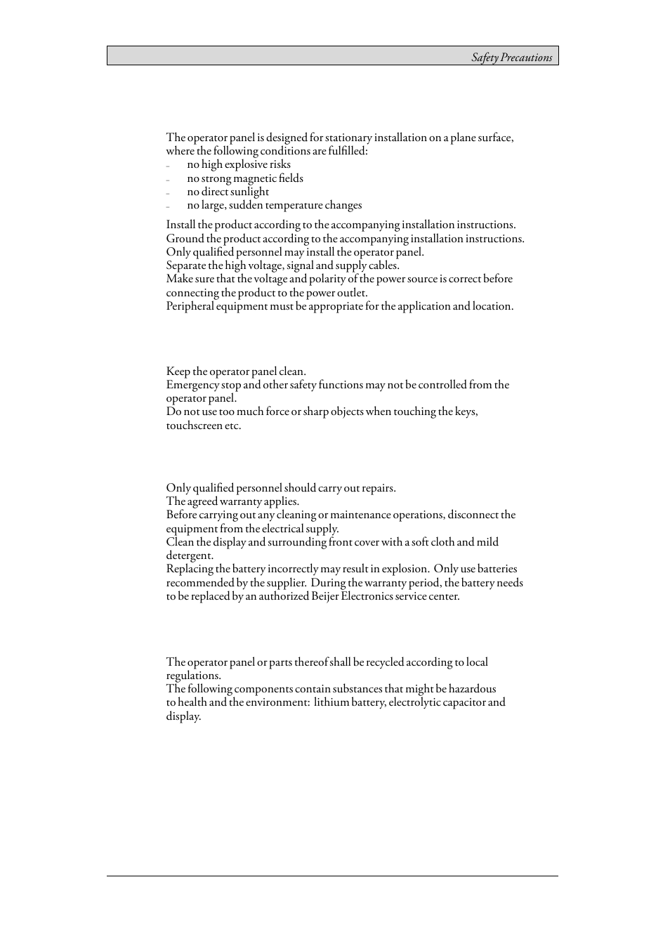 3 during installation, 4 during use, 5 service and maintenance | 6 dismantling and scrapping, During installation, During use, Service and maintenance, Dismantling and scrapping | Beijer Electronics iX T4A EN User Manual | Page 6 / 28