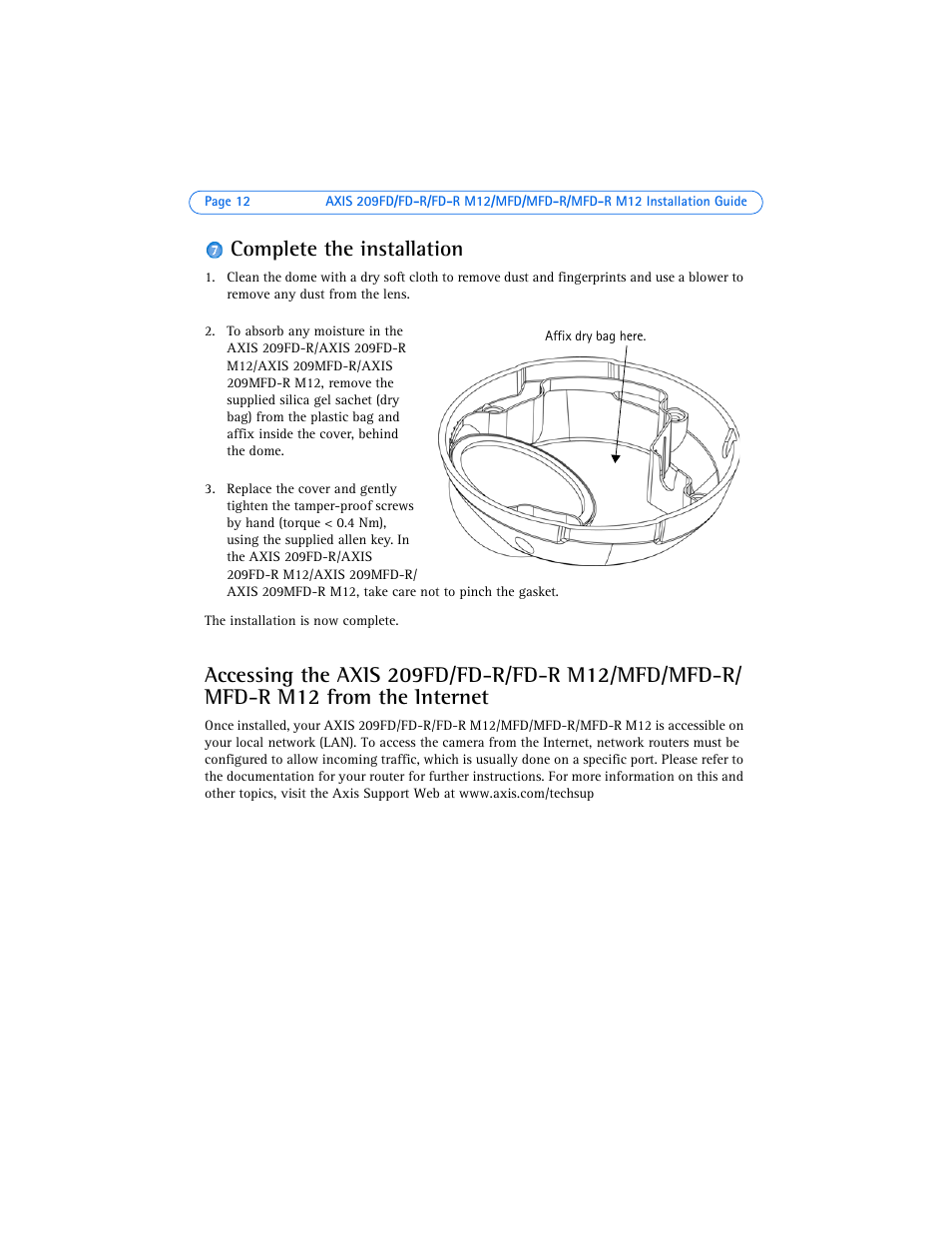 Complete the installation | Axis Communications 209FD User Manual | Page 12 / 73