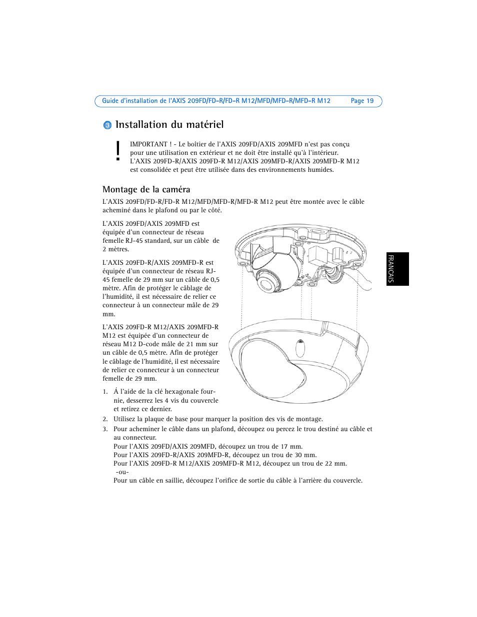 Installation du matériel, Montage de la caméra | Axis Communications 209FD User Manual | Page 19 / 73