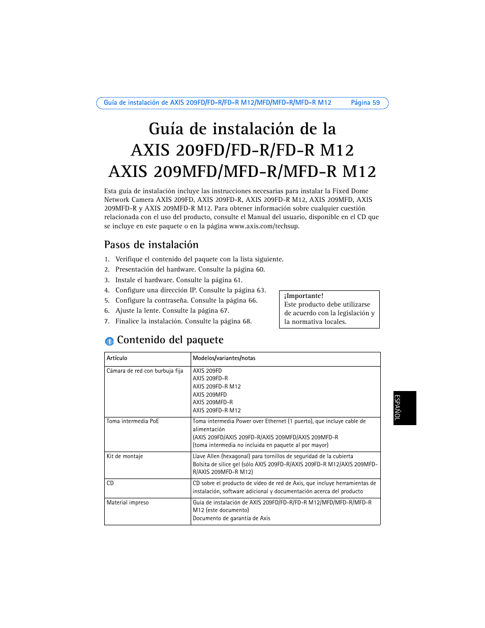 Axis Communications 209FD User Manual | Page 59 / 73