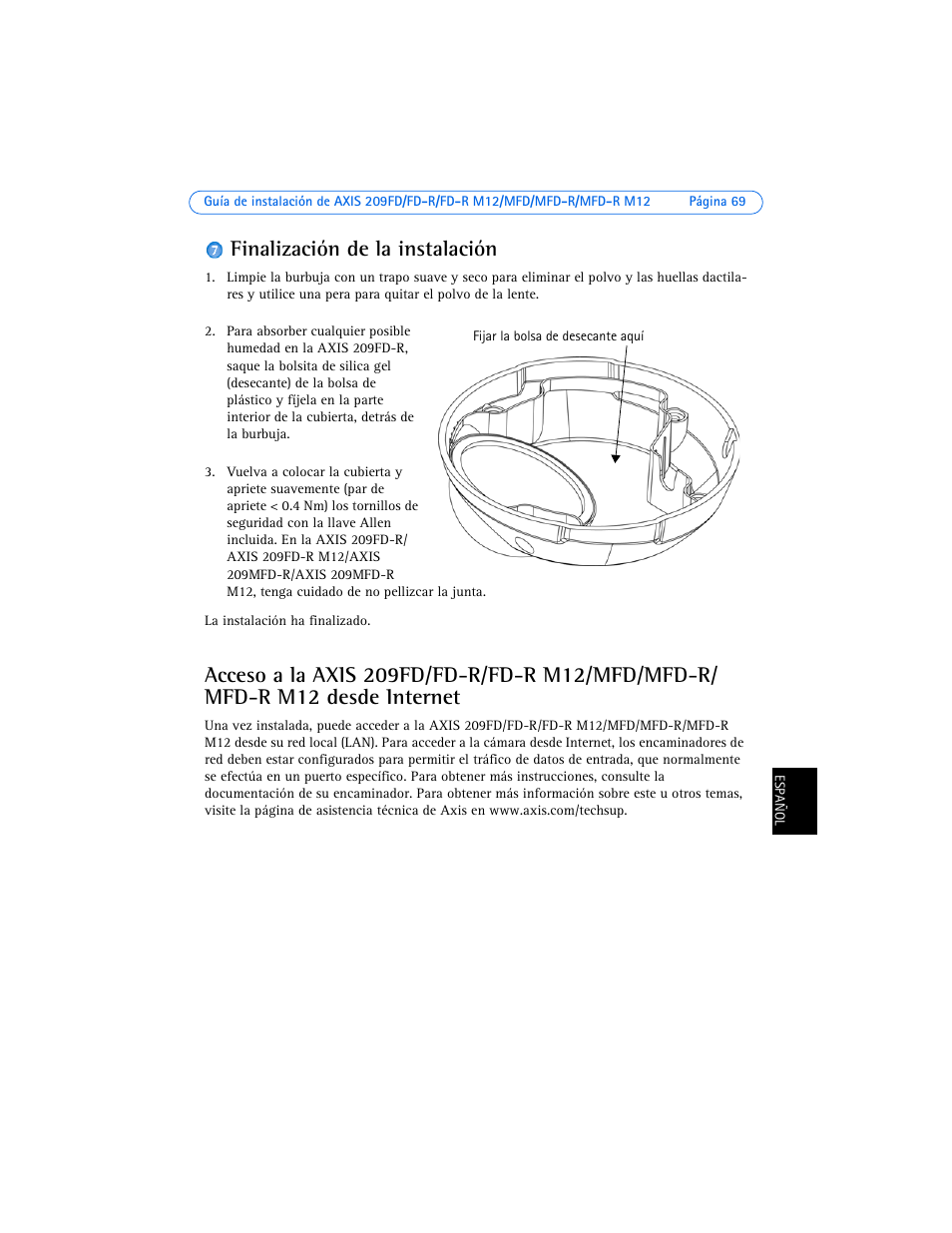 Finalización de la instalación | Axis Communications 209FD User Manual | Page 69 / 73