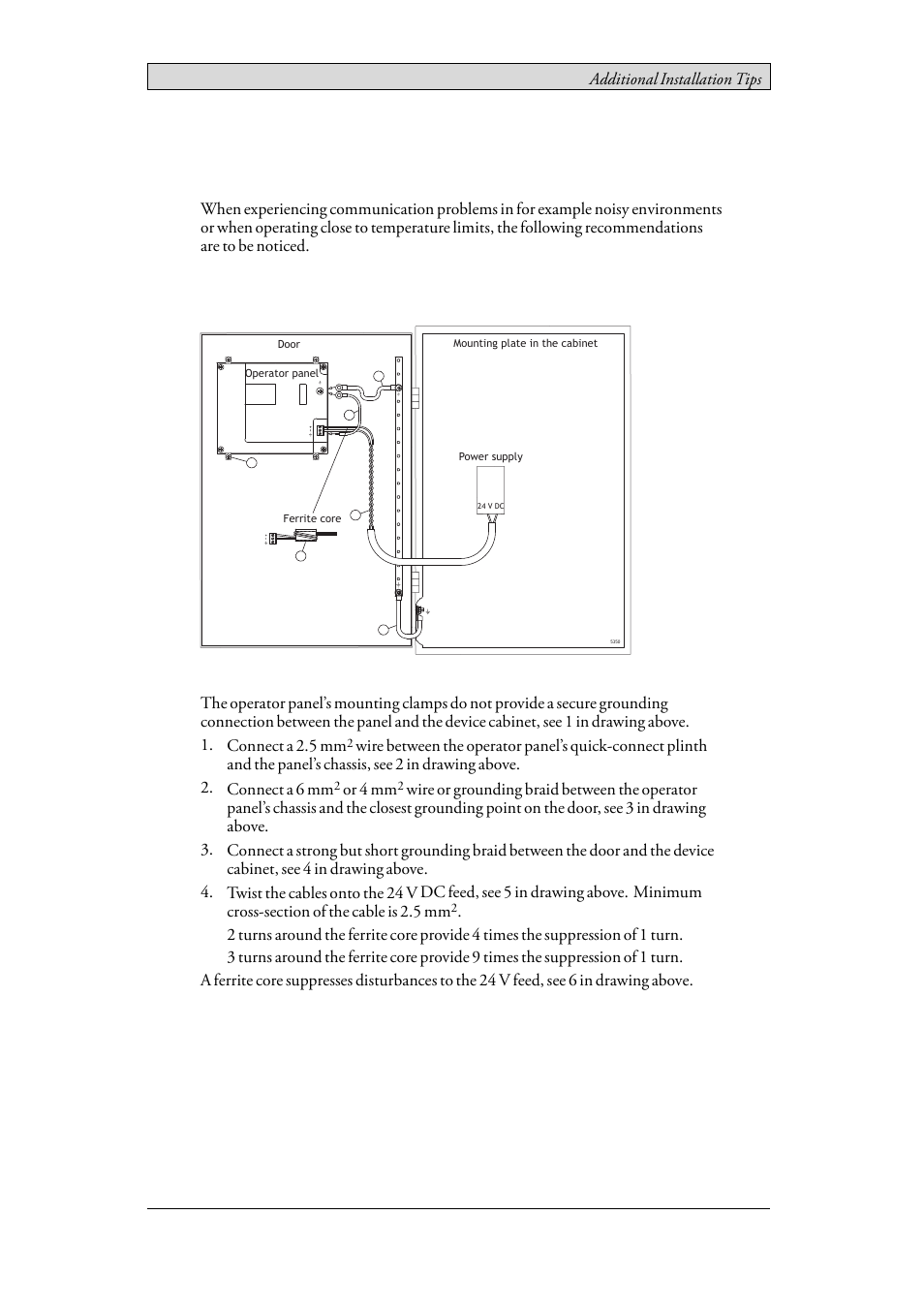 6 additional installation tips, 1 grounding the operator panel, Grounding the operator panel | 6additional installation tips | Beijer Electronics iX T7A EN User Manual | Page 20 / 28