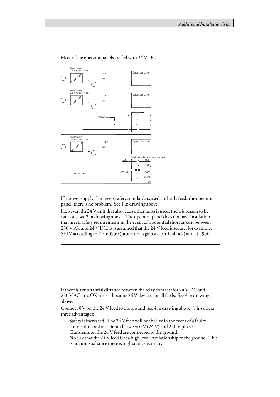 5 safety, Safety, Additional installation tips | Most of the operator panels are fed with 24 v dc | Beijer Electronics iX T7A EN User Manual | Page 25 / 28