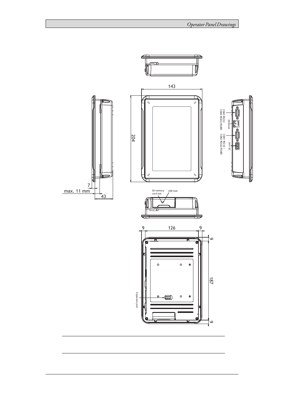 3 ix t7am outline, Ix t7am outline, Operator panel drawings | Beijer Electronics iX T7AM EN User Manual | Page 17 / 25
