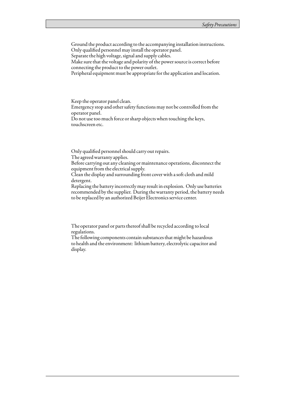4 during use, 5 service and maintenance, 6 dismantling and scrapping | During use, Service and maintenance, Dismantling and scrapping | Beijer Electronics iX T7AM EN User Manual | Page 6 / 25