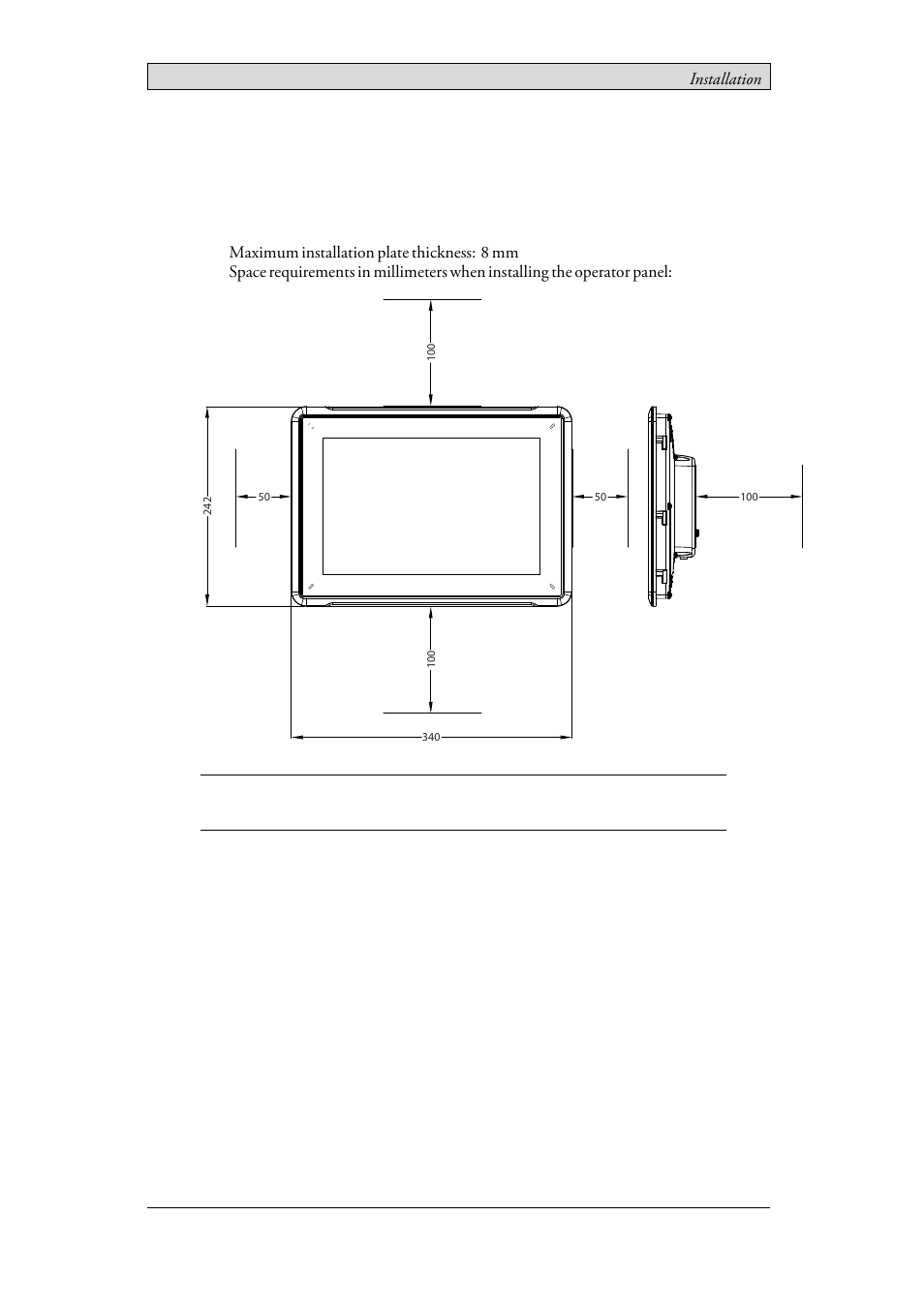 2 installation, 1 space requirements, Space requirements | 2installation | Beijer Electronics iX T12B EN User Manual | Page 7 / 26