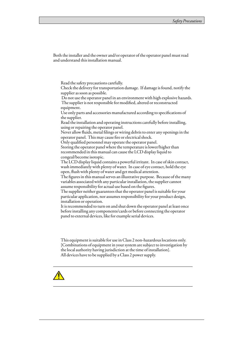 1 safety precautions, 1 general, 2 ul and cul installation | General, Ul and cul installation, 1safety precautions | Beijer Electronics iX T15B EN User Manual | Page 4 / 26