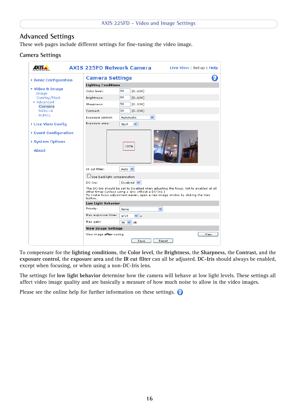 Advanced settings | Axis Communications AXIS 225FD User Manual | Page 16 / 49