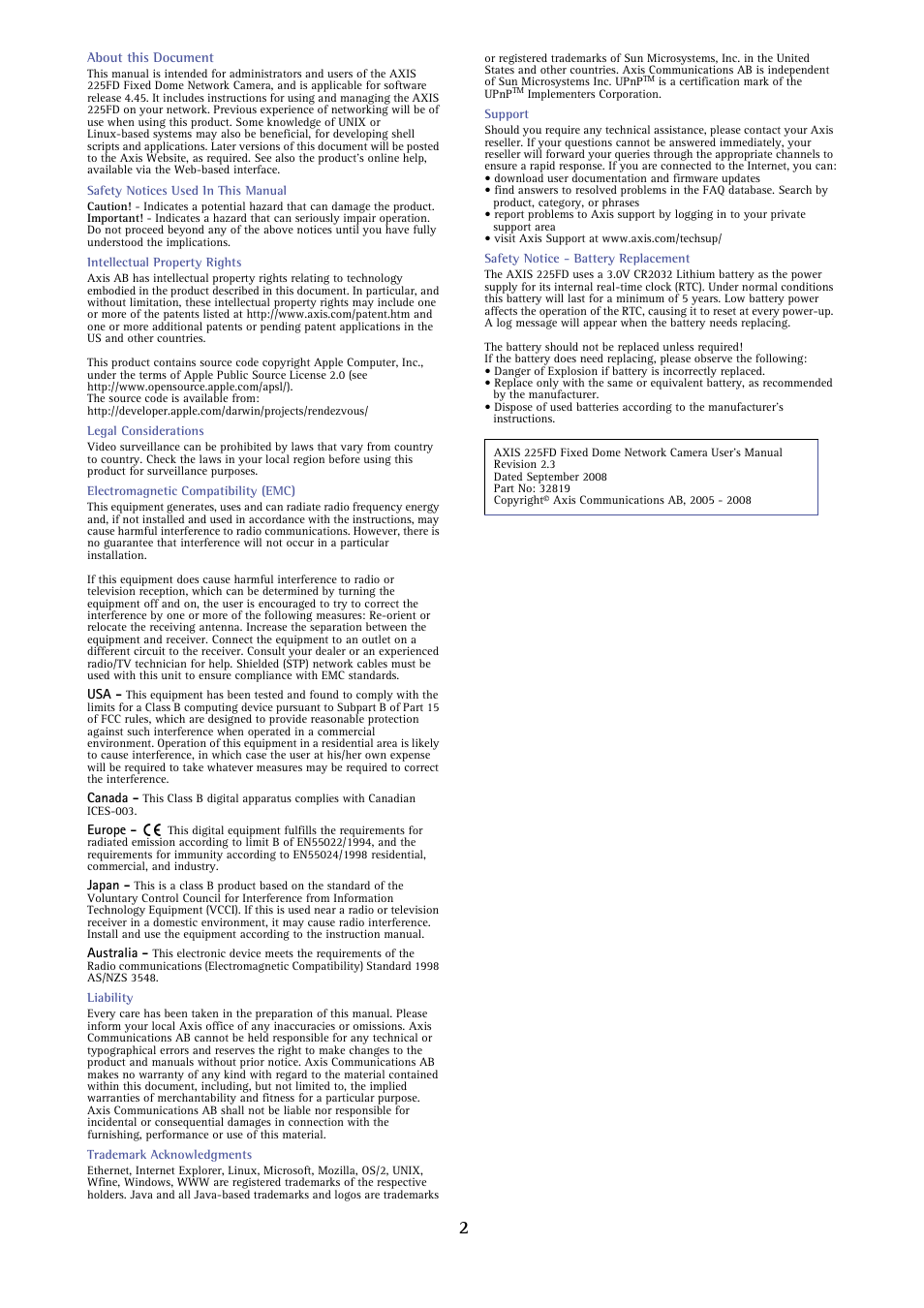 Axis communications | Axis Communications AXIS 225FD User Manual | Page 2 / 49