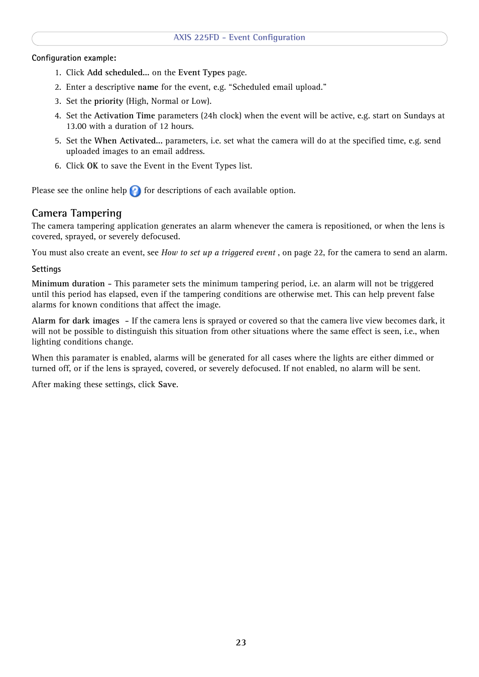 Camera tampering | Axis Communications AXIS 225FD User Manual | Page 23 / 49