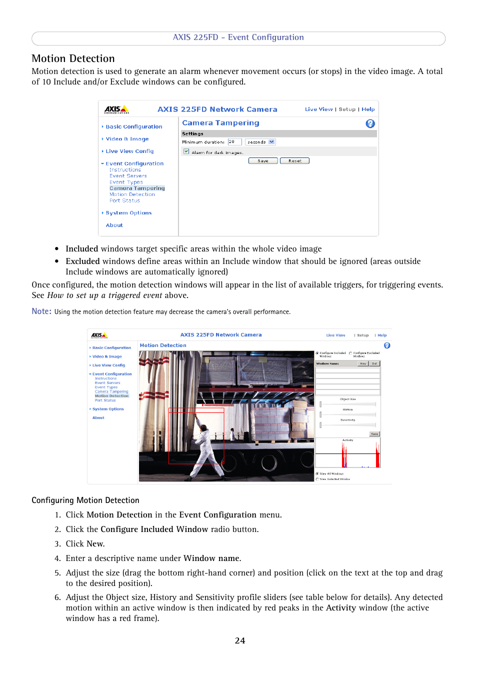 Motion detection | Axis Communications AXIS 225FD User Manual | Page 24 / 49