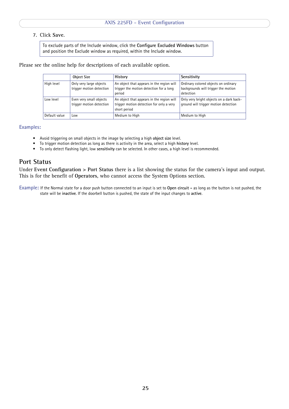Port status | Axis Communications AXIS 225FD User Manual | Page 25 / 49
