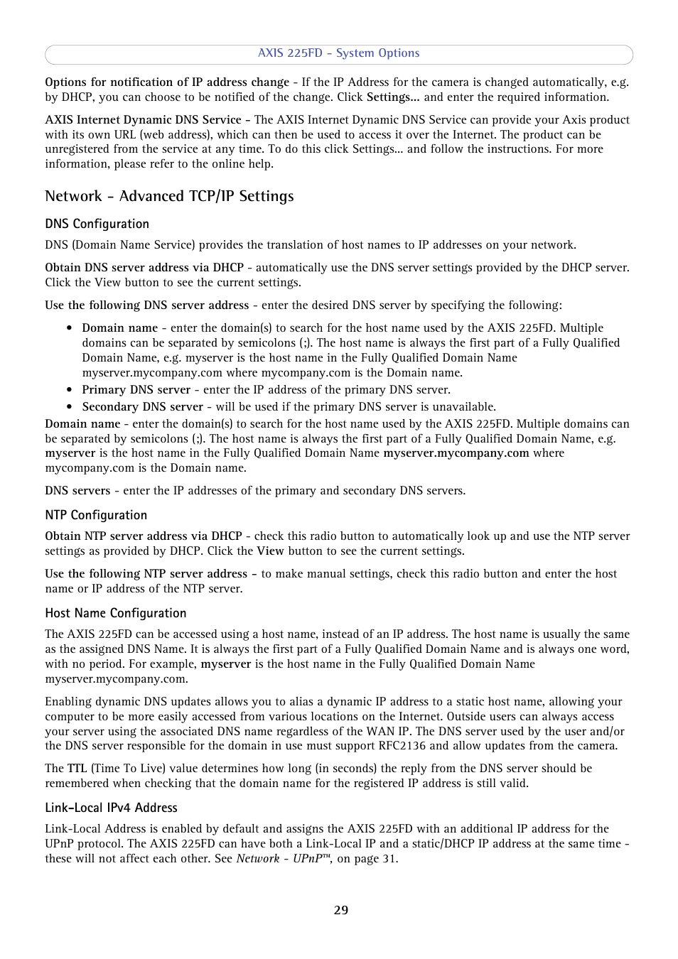 Network - advanced tcp/ip settings | Axis Communications AXIS 225FD User Manual | Page 29 / 49