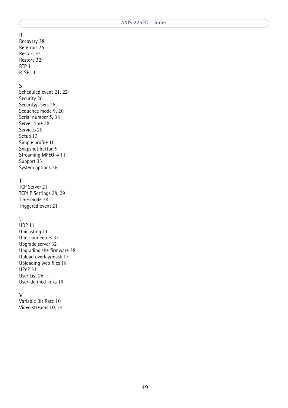 Axis Communications AXIS 225FD User Manual | Page 49 / 49