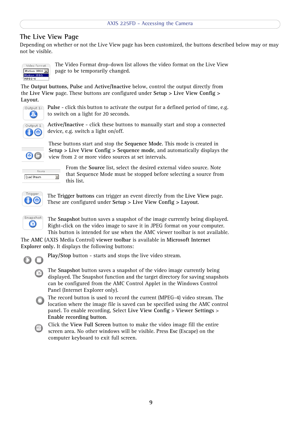 The live view page | Axis Communications AXIS 225FD User Manual | Page 9 / 49