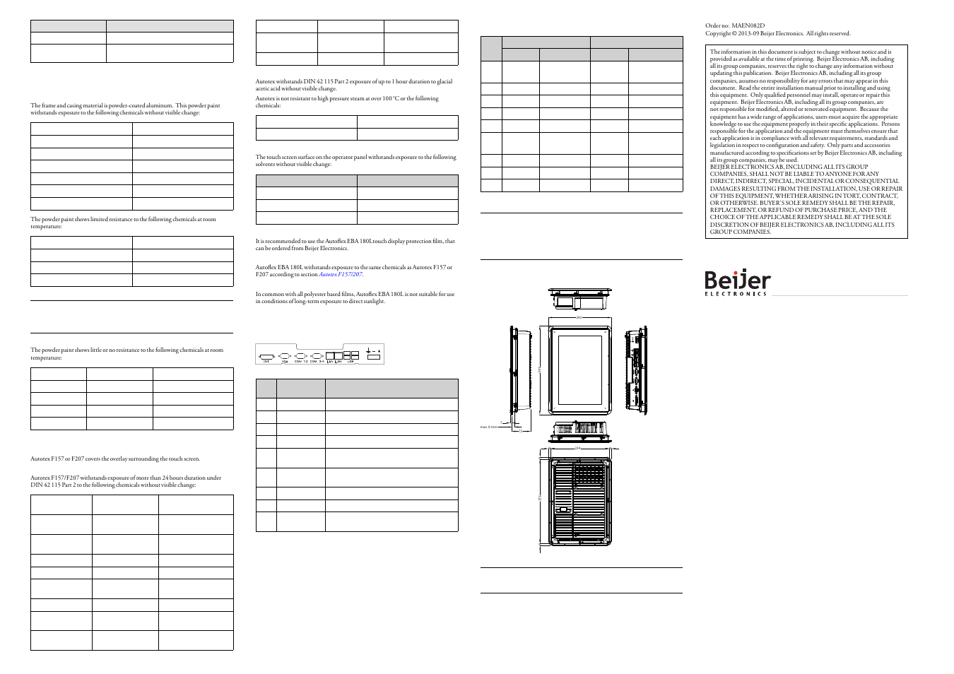 4chemical resistance, 1metal casing, 2touch screen and overlay | 1autotex f157/207, Solvent resistance, 2touch screen surface, 3autotex, Outdoor use, 5operator panel drawings, 1connectors | Beijer Electronics iX T12C EN User Manual | Page 2 / 2