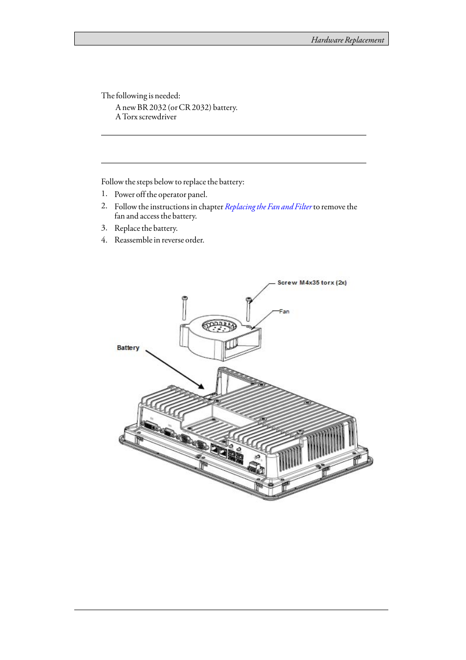 4 replacing the battery, Replacing the battery | Beijer Electronics iX T12C EN User Manual | Page 15 / 34