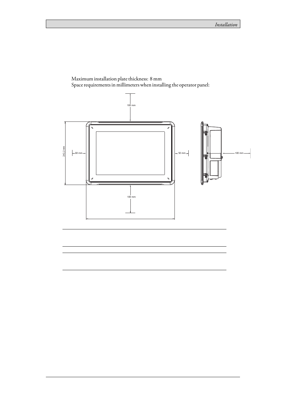 2 installation, 1 space requirements, Space requirements | 2installation | Beijer Electronics iX T12C EN User Manual | Page 6 / 34