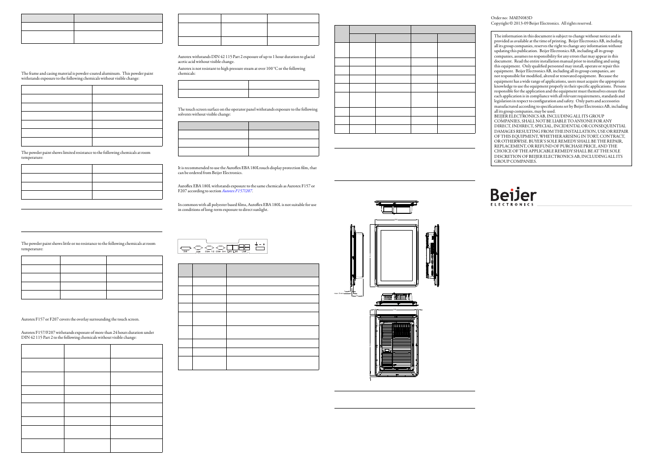 4chemical resistance, 1metal casing, 2touch screen and overlay | 1autotex f157/207, Solvent resistance, 2touch screen surface, 3autotex, Outdoor use, 5operator panel drawings, 1connectors | Beijer Electronics iX T15C EN User Manual | Page 2 / 2