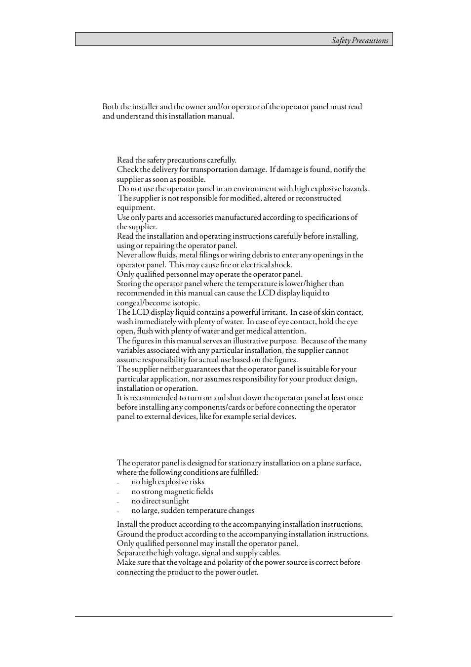 1 safety precautions, 1 general, 2 during installation | General, During installation, 1safety precautions | Beijer Electronics iX T15C EN User Manual | Page 4 / 34
