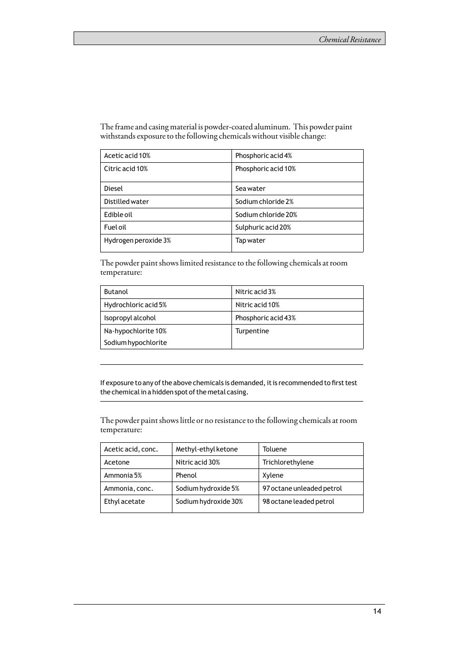 4 chemical resistance, 1 metal casing, Metal casing | 4chemical resistance | Beijer Electronics T15BR EN User Manual | Page 14 / 28