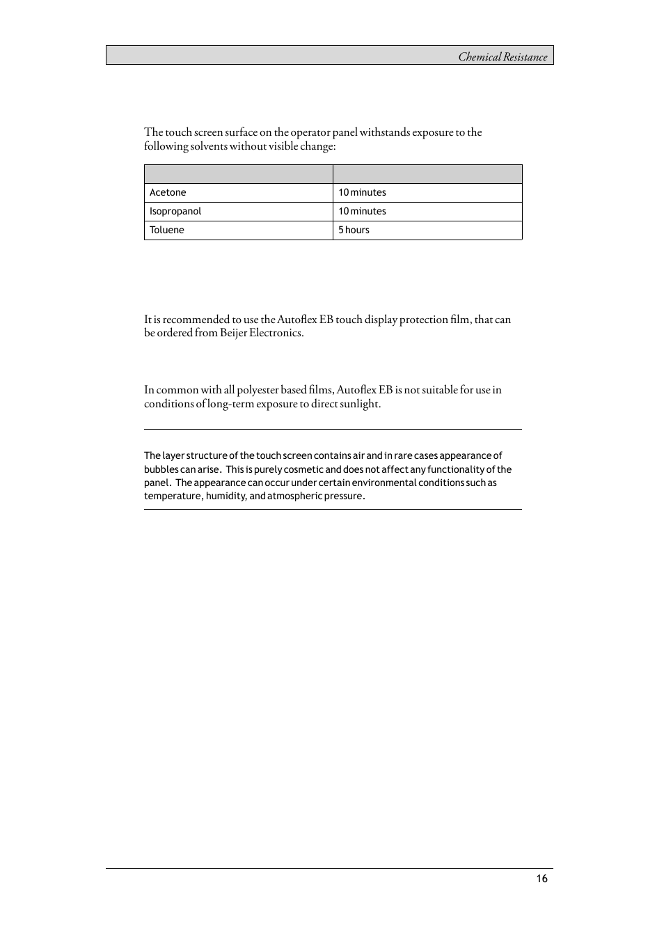 2 touch screen surface, 3 touchscreen protective film, Touch screen surface | Touchscreen protective film, Autoflex eb, Outdoor use | Beijer Electronics T15BR EN User Manual | Page 16 / 28