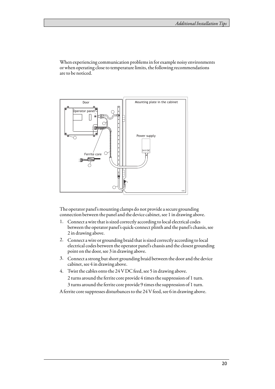 6 additional installation tips, 1 grounding the operator panel, Grounding the operator panel | 6additional installation tips | Beijer Electronics T15BR EN User Manual | Page 20 / 28