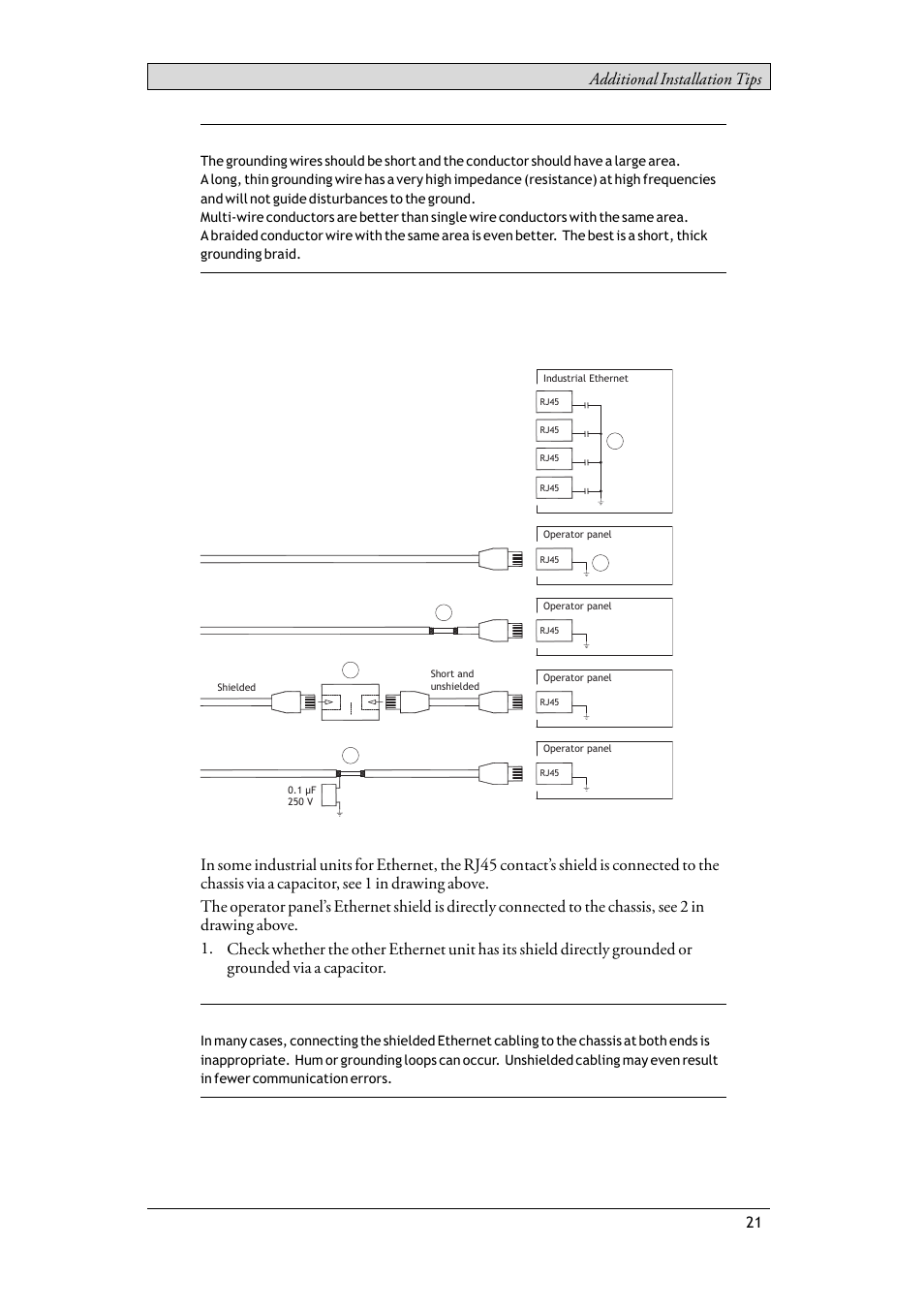 2 ethernet connection in the operator panel, Ethernet connection in the operator panel, Additional installation tips | Beijer Electronics T15BR EN User Manual | Page 21 / 28