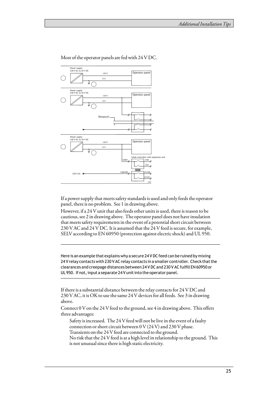 5 safety, Safety, Additional installation tips | Most of the operator panels are fed with 24 v dc | Beijer Electronics T15BR EN User Manual | Page 25 / 28