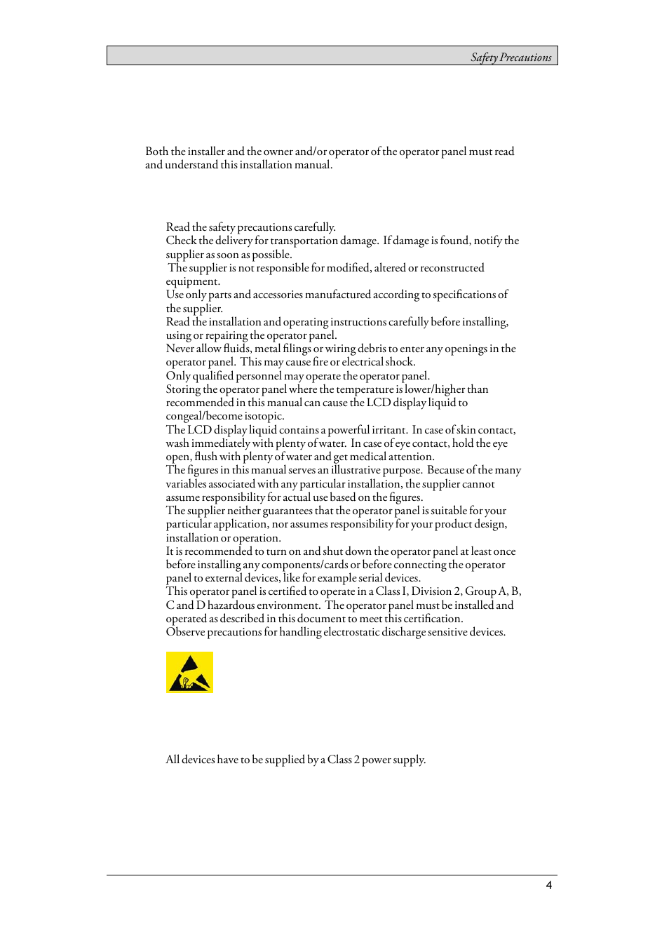 1 safety precautions, 1 general, 2 ul and cul installation | General, Ul and cul installation, 1safety precautions | Beijer Electronics T15BR EN User Manual | Page 4 / 28