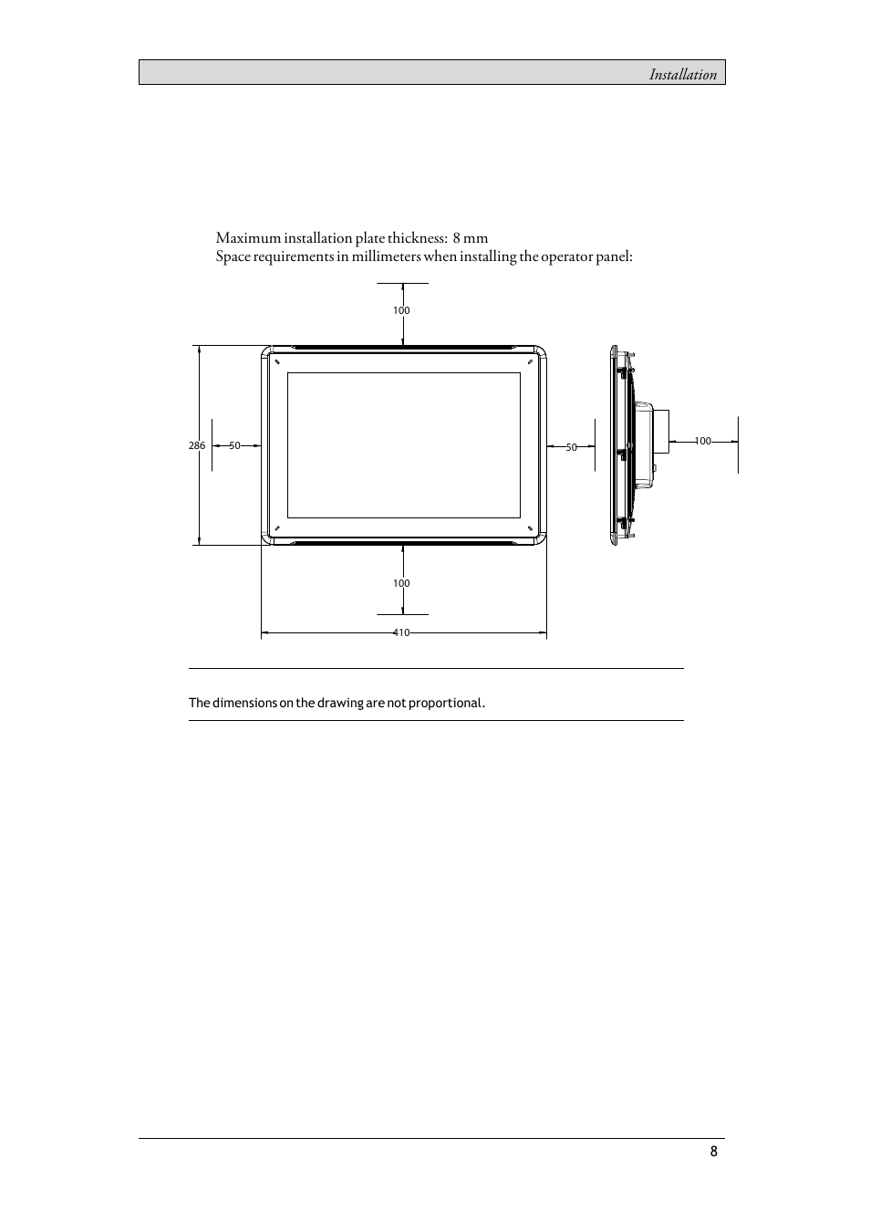 2 installation, 1 space requirements, Space requirements | 2installation | Beijer Electronics T15BR EN User Manual | Page 8 / 28