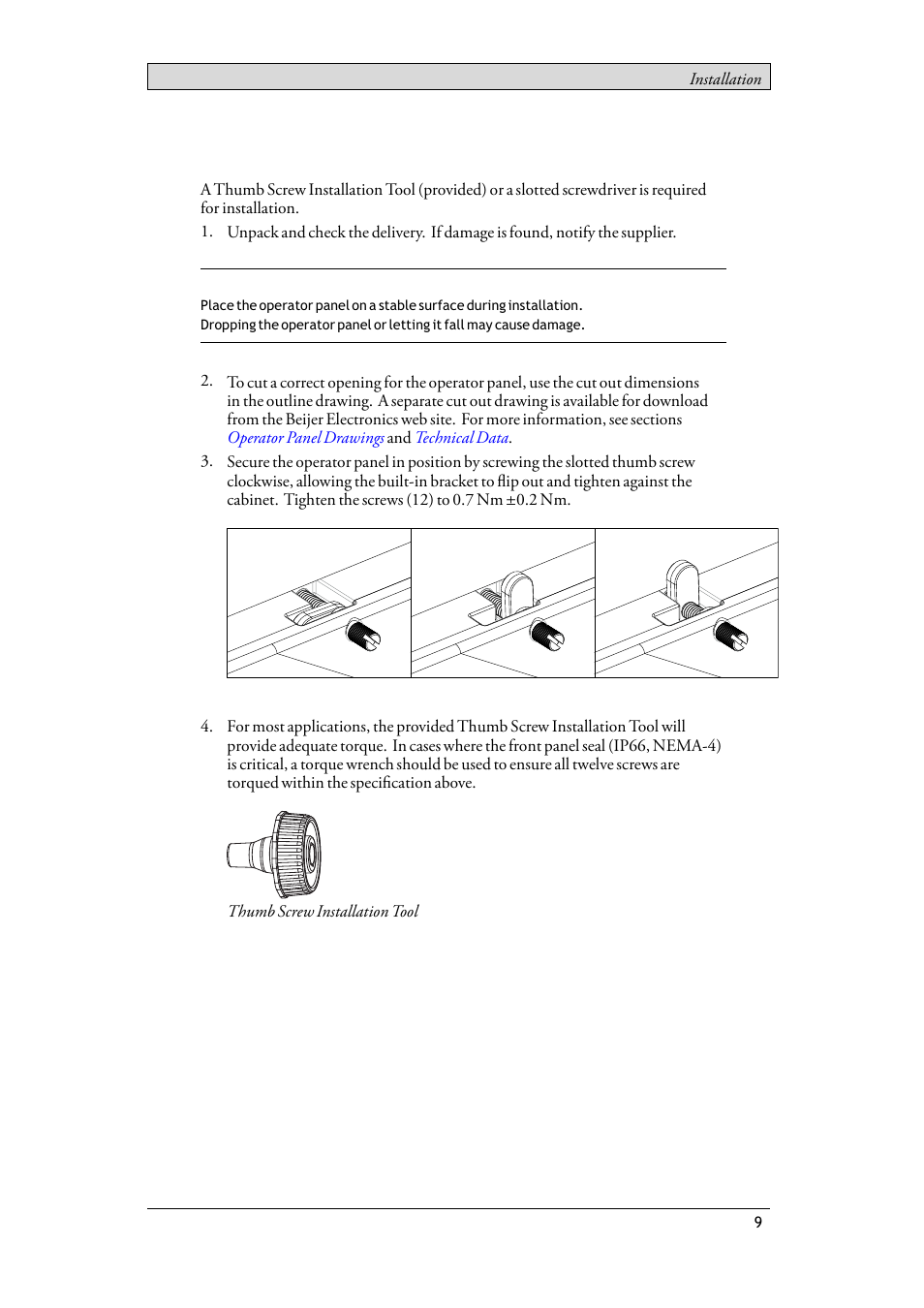 2 installation process, Installation process | Beijer Electronics T15BR EN User Manual | Page 9 / 28