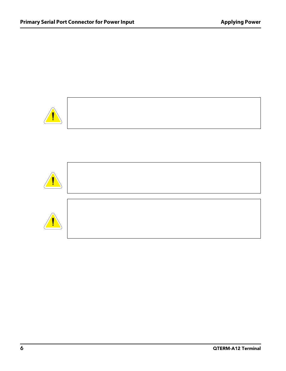 2 primary serial port connector for power input, 3 terminal strip for power input | Beijer Electronics QTERM®-A12 User Manual | Page 12 / 38