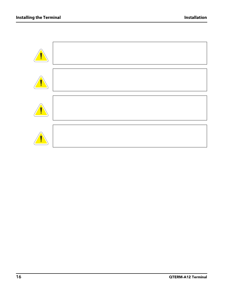 2 installing the terminal, 1 standard version installation, Section 5.2, “installing the terminal | Beijer Electronics QTERM®-A12 User Manual | Page 22 / 38