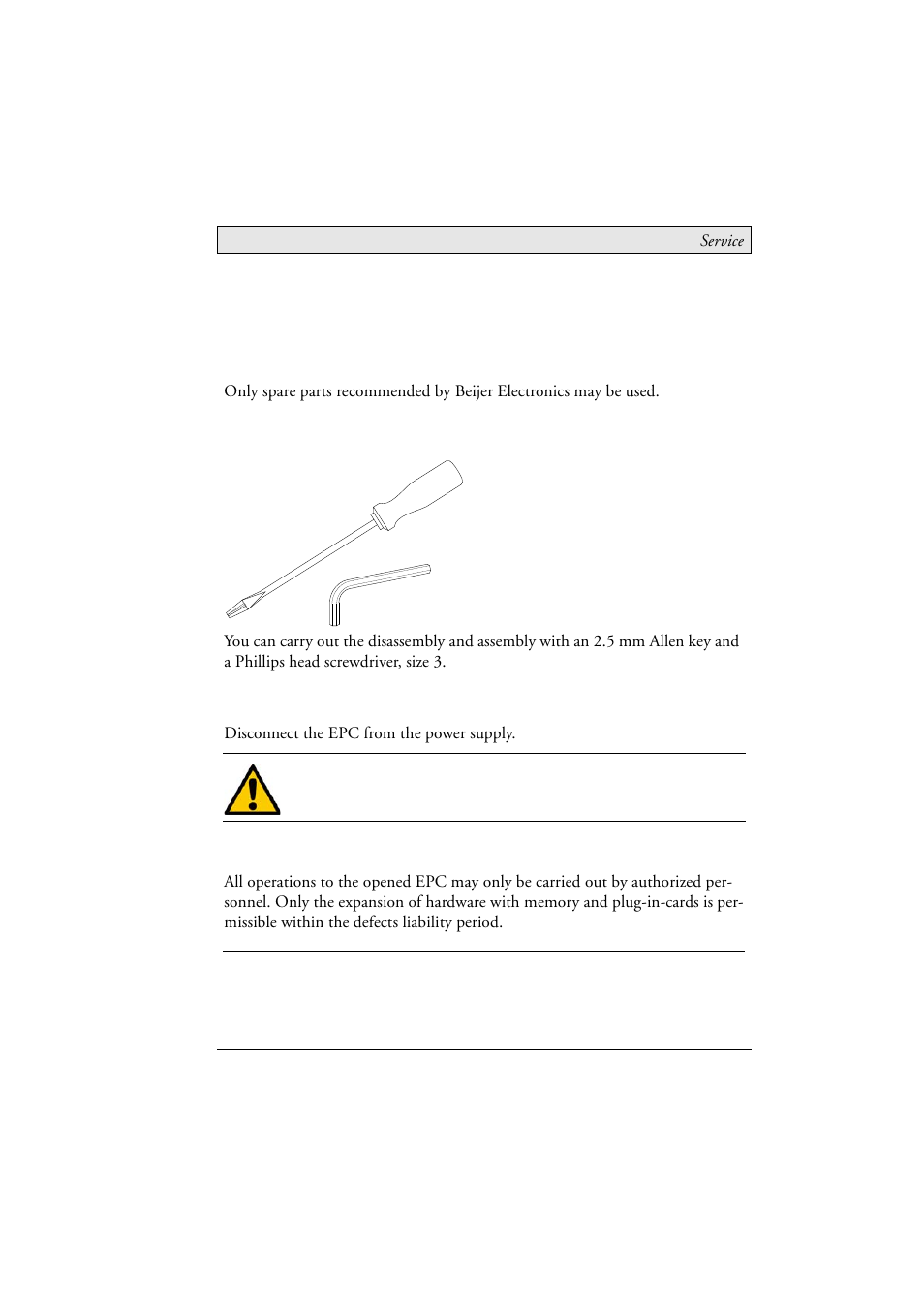 7 service, 1 introduction, 1 tools | 2 preparation, 3 opening the epc, Introduction, 1 tools 7.1.2 preparation 7.1.3 opening the epc, 7service | Beijer Electronics EPC C2D Box Nautic EN User Manual | Page 31 / 49