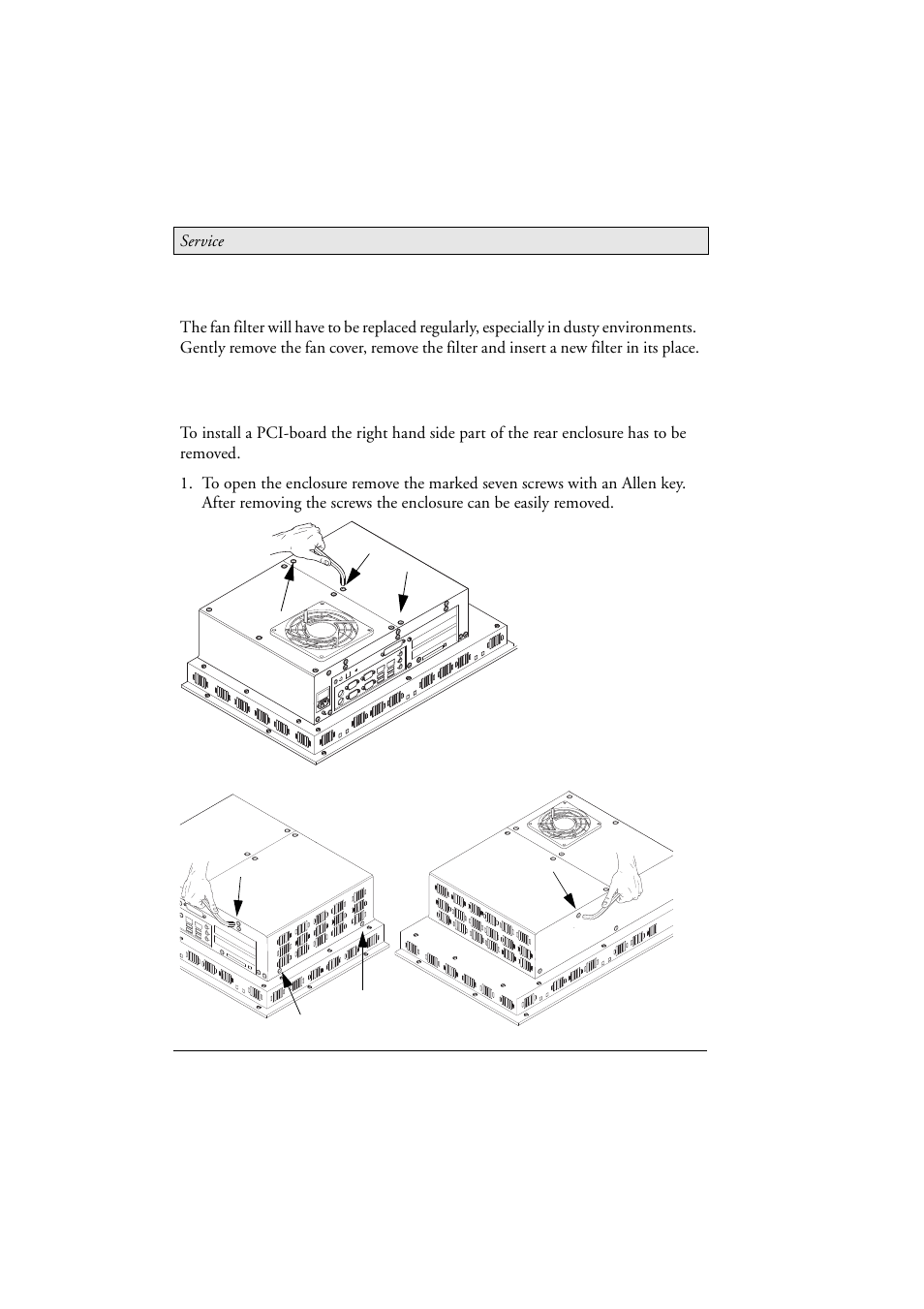 2 changing the fan filter, 3 pci-board installation, Changing the fan filter | Pci-board installation | Beijer Electronics EPC C2D Box Nautic EN User Manual | Page 32 / 49