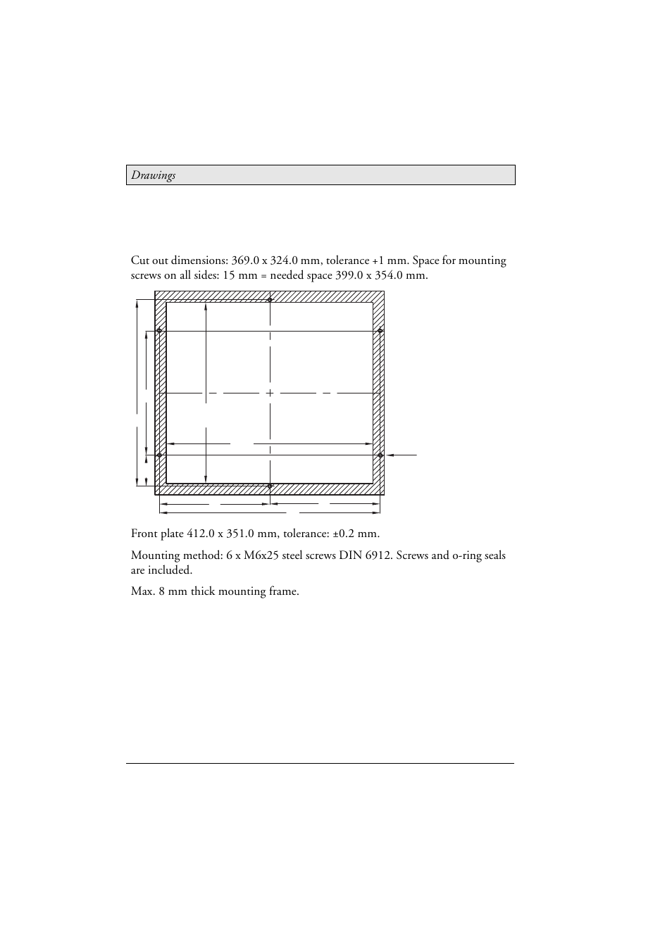 2 epc t150/150 c2d nautic cut out drawing, Epc t150/150 c2d nautic cut out drawing | Beijer Electronics EPC C2D Box Nautic EN User Manual | Page 40 / 49