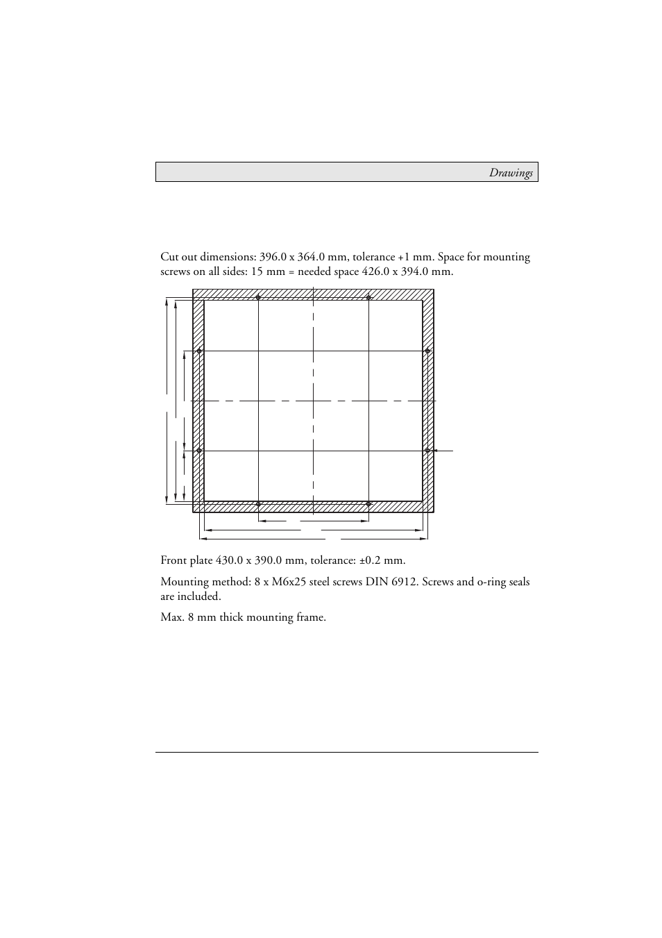 5 epc t170/170 c2d nautic cut out drawing, Epc t170/170 c2d nautic cut out drawing | Beijer Electronics EPC C2D Box Nautic EN User Manual | Page 43 / 49