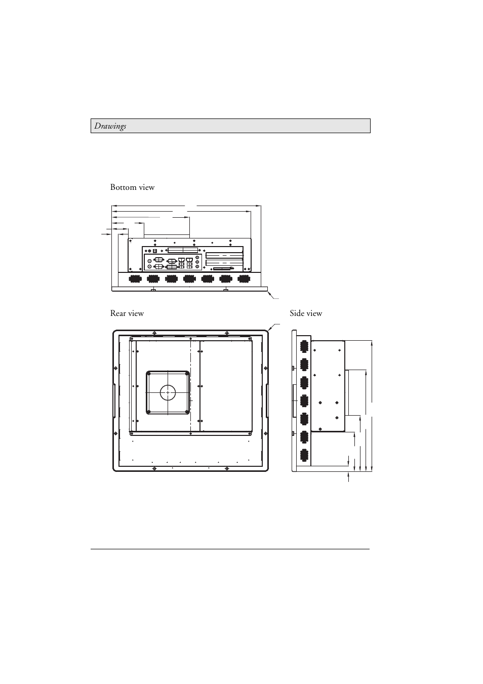 6 epc t170/170 c2d nautic outline drawings, Epc t170/170 c2d nautic outline drawings, Drawings | Bottom view rear view side view | Beijer Electronics EPC C2D Box Nautic EN User Manual | Page 44 / 49