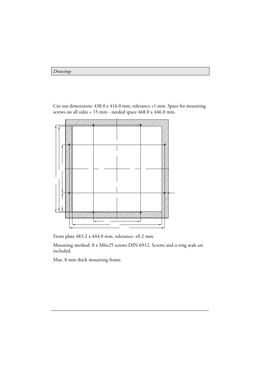 8 epc t190/190 c2d nautic cut out drawing, Epc t190/190 c2d nautic cut out drawing, Drawings | Beijer Electronics EPC C2D Box Nautic EN User Manual | Page 46 / 49