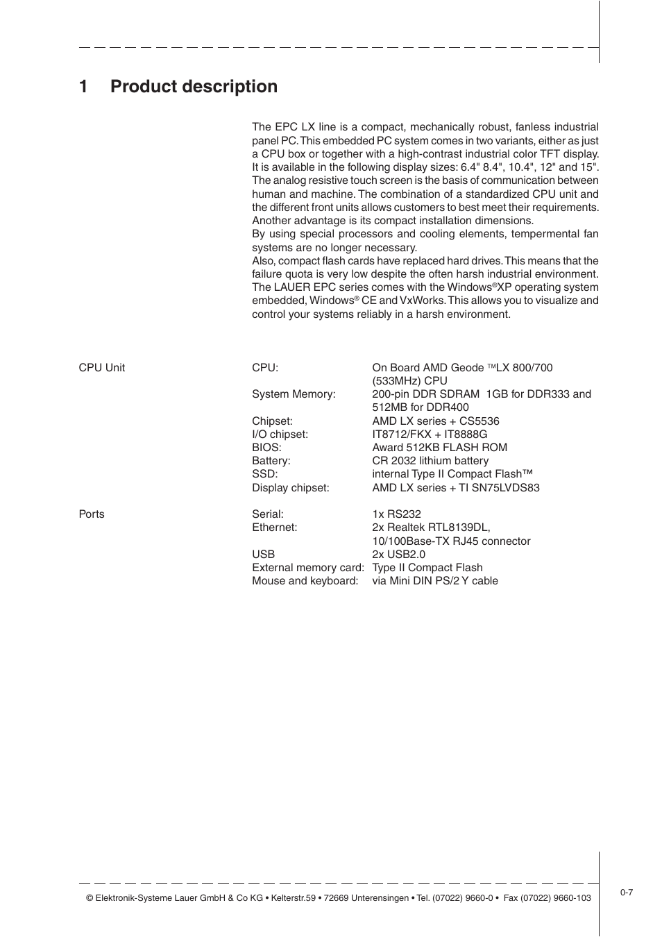 1 product description | Beijer Electronics EPC LX nautic EN User Manual | Page 7 / 33