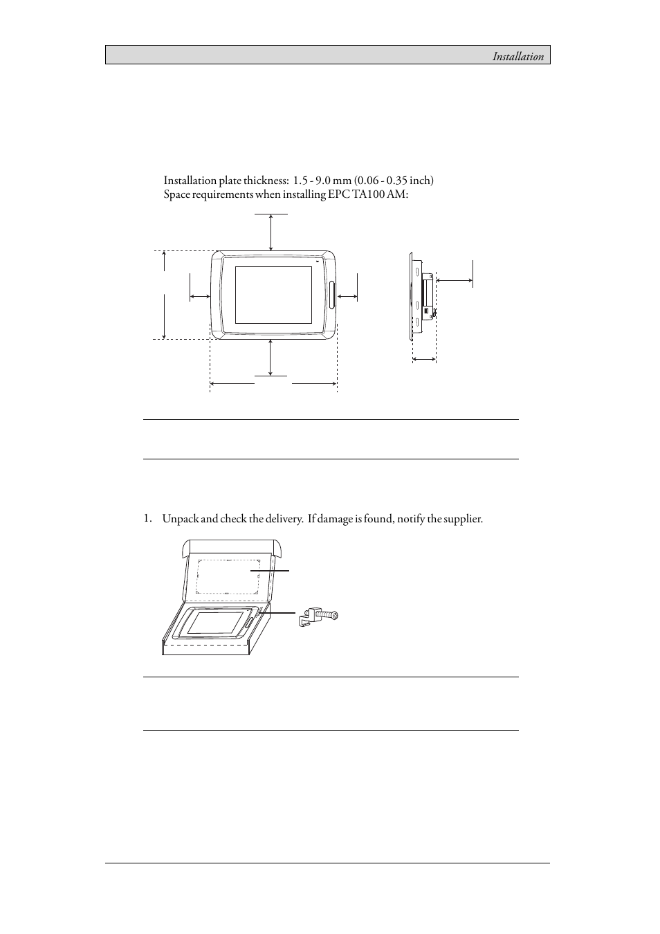 3 installation, 1 space requirements, 2 installation process | Space requirements, Installation process, 3installation | Beijer Electronics EPC TA100 AM EN User Manual | Page 10 / 38