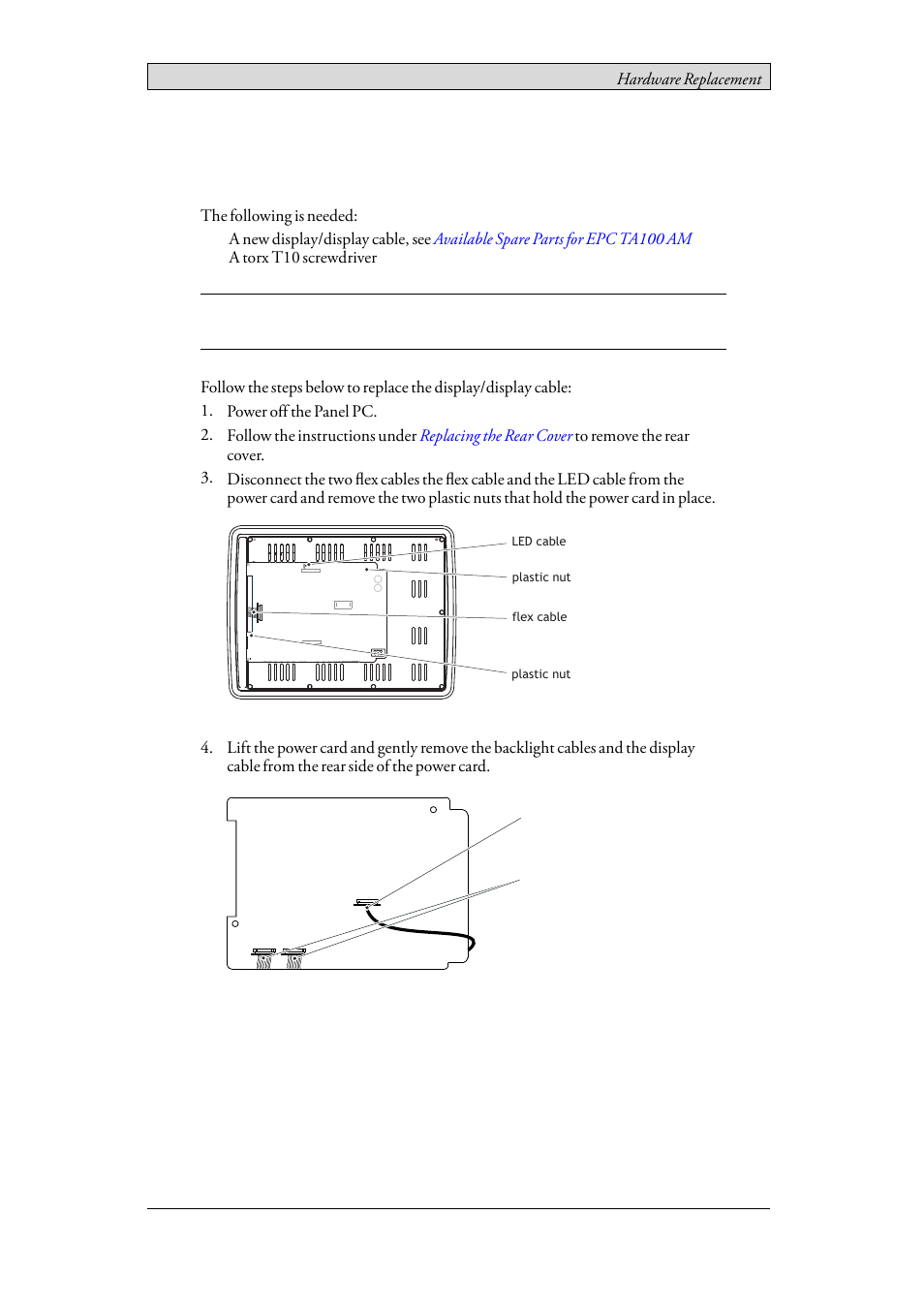 3 replacing the display/display cable, Replacing the display/display cable | Beijer Electronics EPC TA100 AM EN User Manual | Page 19 / 38