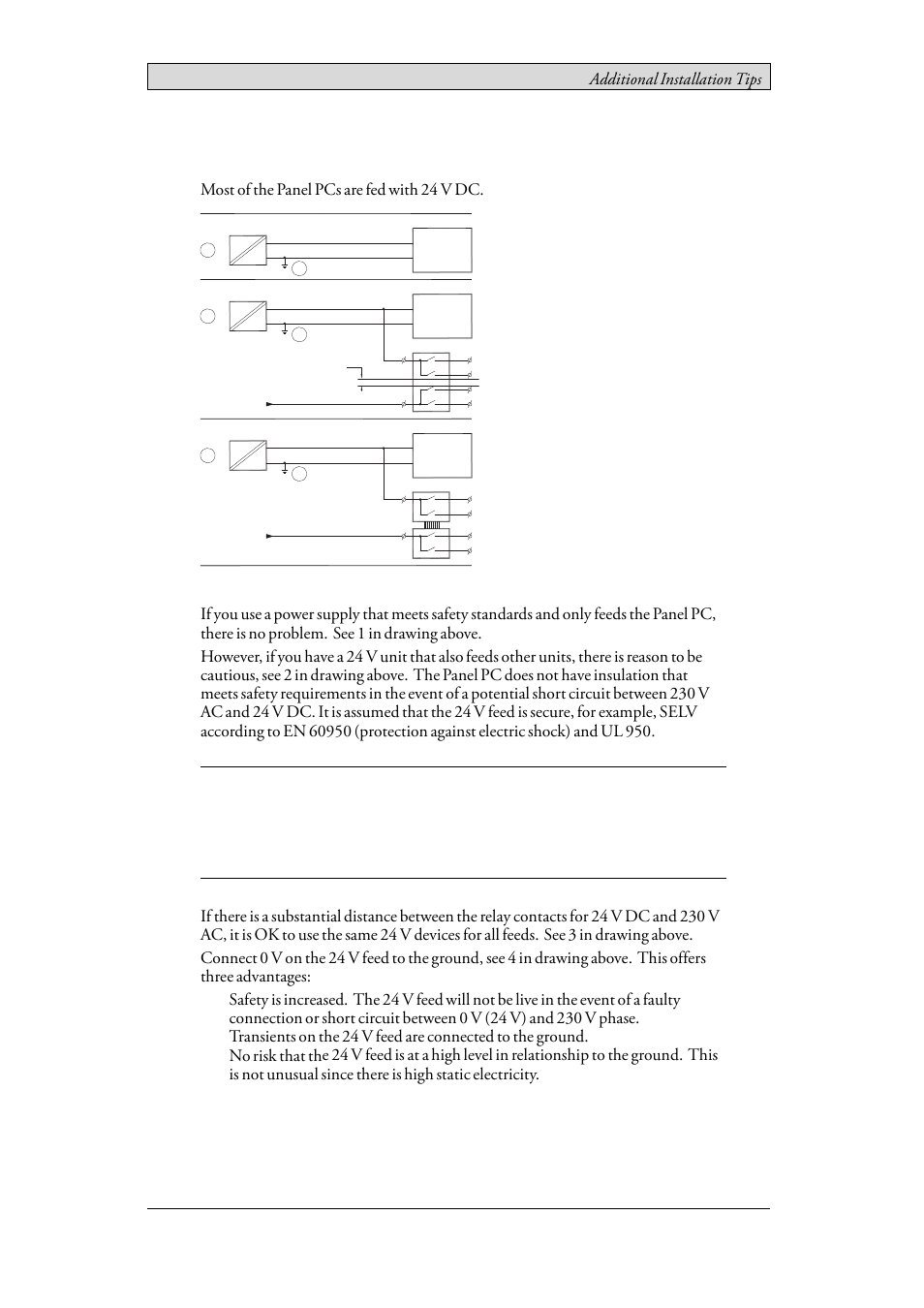 5 safety, Safety, Additional installation tips | Most of the panel pcs are fed with 24 v dc | Beijer Electronics EPC TA100 AM EN User Manual | Page 29 / 38