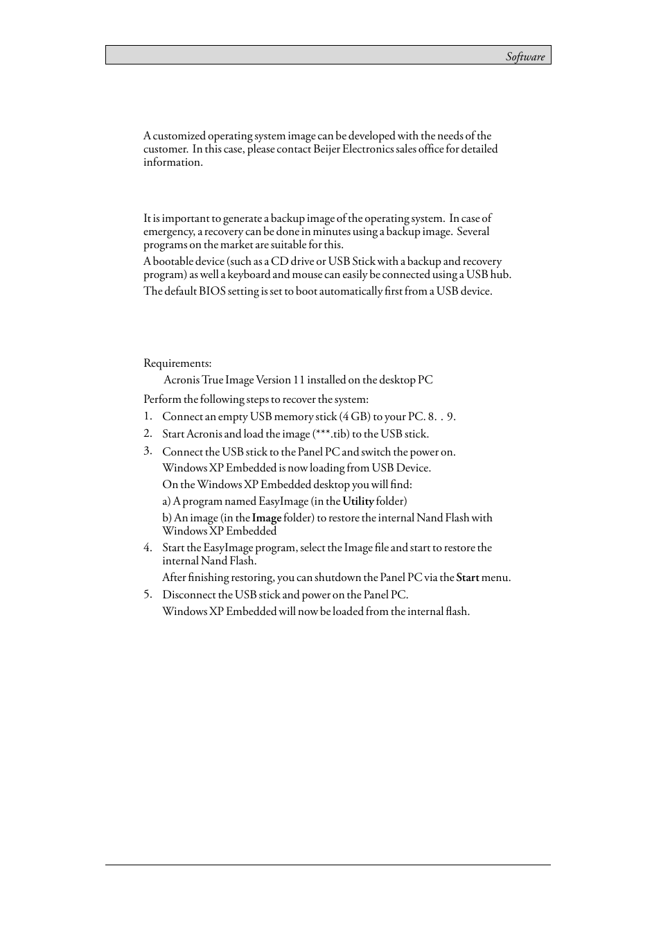 2 update or customize software, 1 backup and recovery, Update or customize software | Backup and recovery | Beijer Electronics EPC TA100 AM EN User Manual | Page 35 / 38
