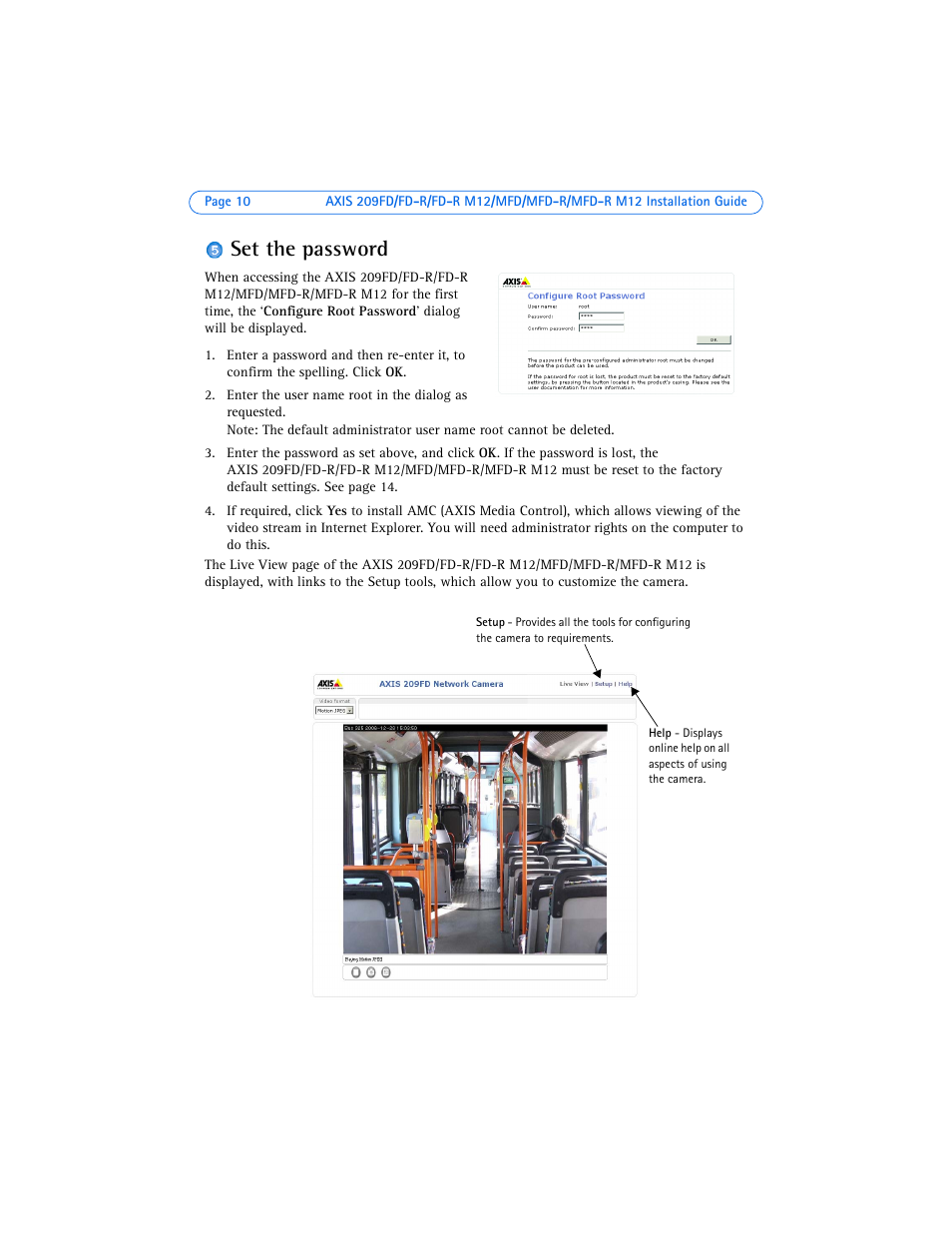 Set the password | Axis Communications AXIS 209FD-R User Manual | Page 10 / 73