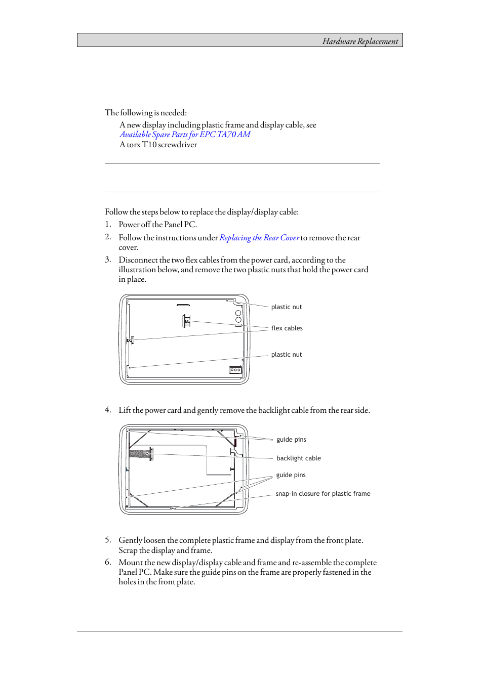 3 replacing the display/display cable, Replacing the display/display cable | Beijer Electronics EPC TA70 AM EN User Manual | Page 19 / 37